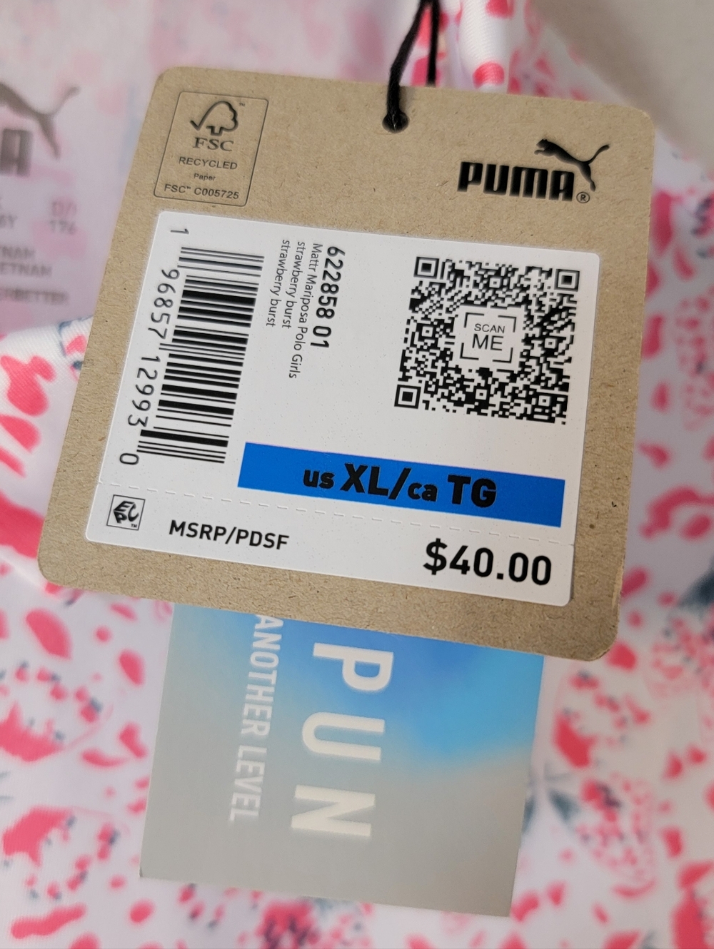 Puma Girls Pink Floral Sleeveless Polo Tank Size XL NWT - Picture 5 of 6